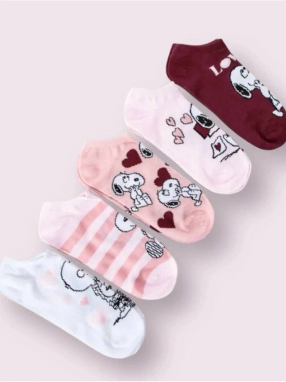 Peanuts Snoopy Valentine’s Day Themed Ankle Socks Set of 5 pairs NWT